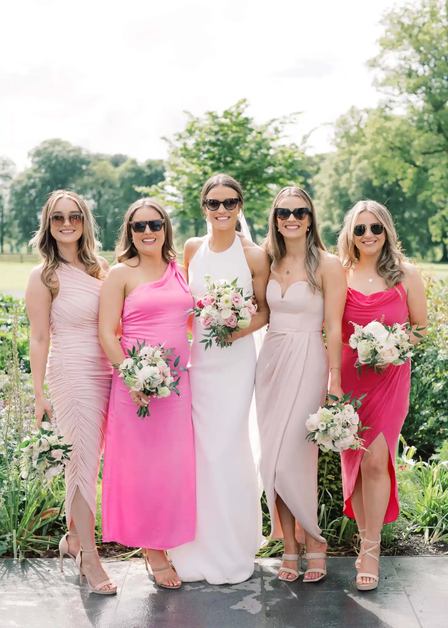 Different Bridesmaid Dresses with Similar Prints or Patterns